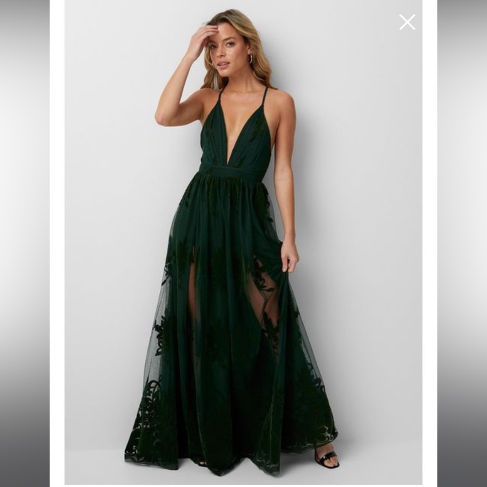 Flocked Floral Tulle Maxi Dress
